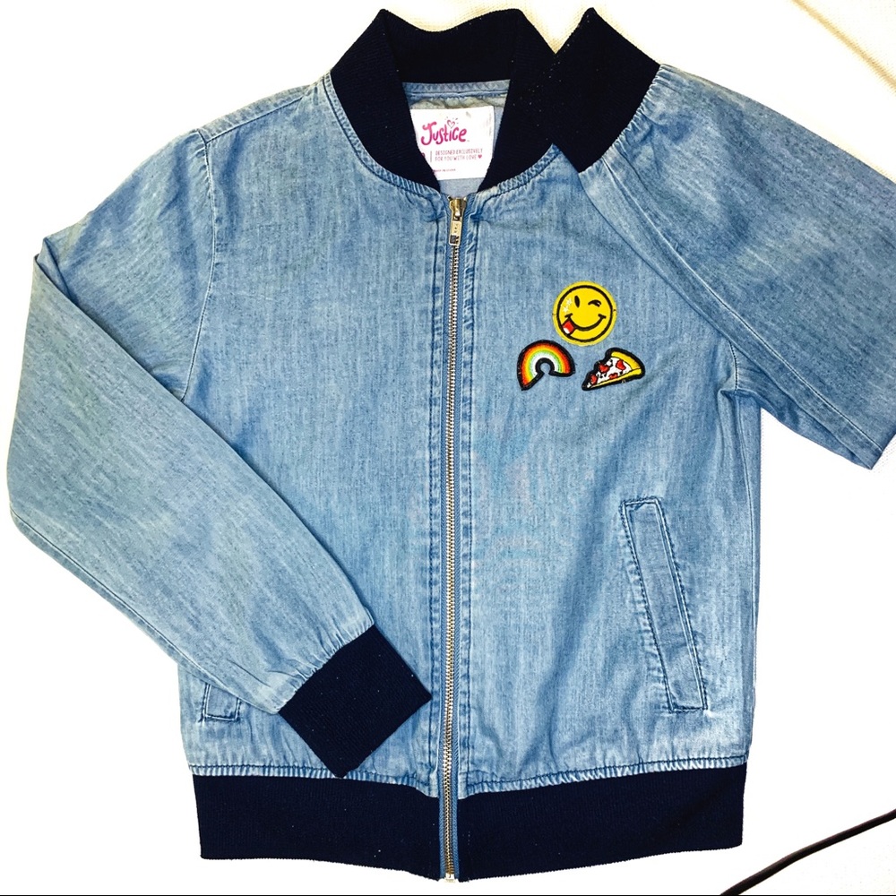 Justice Denim  Full Zip Bomber Embroidered  Detail